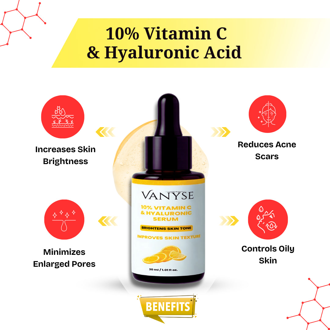 Vanyse Vitamin C 10% Face Serum with Hyaluronic - 30 ML