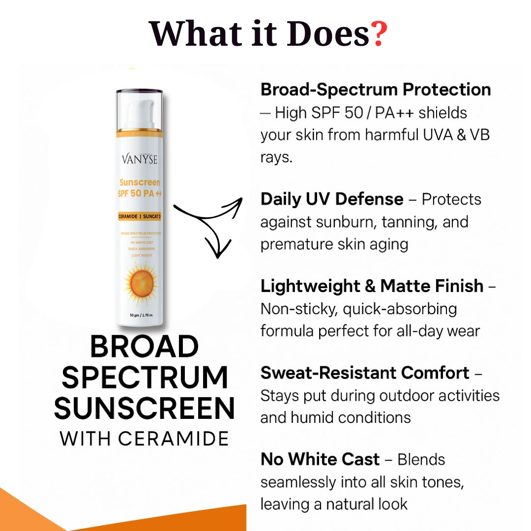 Vanyse SPF 50 PA++ Sunscreen with Ceramide - Unisex - 50g