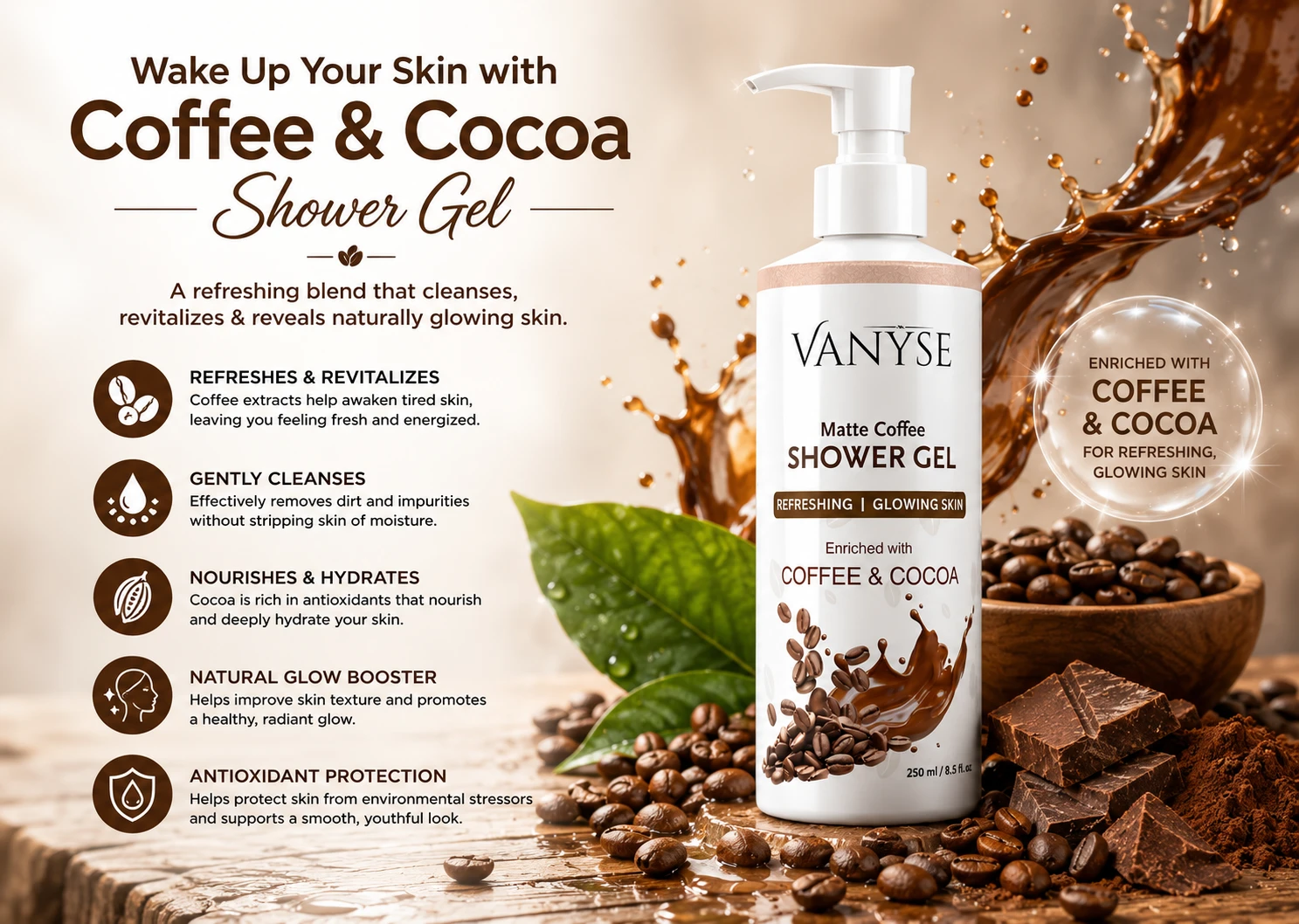 Wake Up Your Skin with Coffee & Cocoa Shower Gel